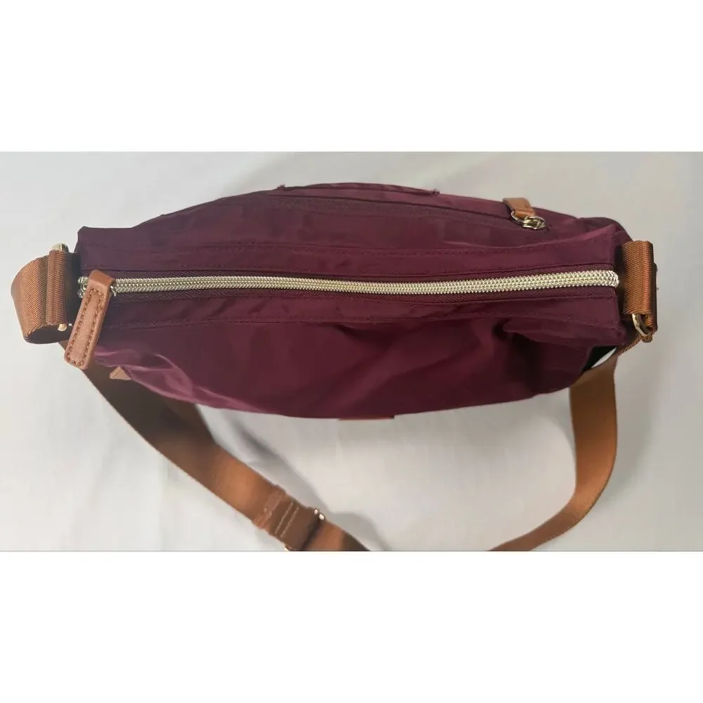 Nordace Siena Hobo Crossbody Bag Purse Burgundy RFID Travel Brown Strap
